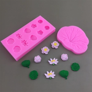 Pink lotus leaf silicone mold set for DIY resin crafting and handmade soap making