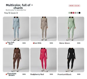 Collage di body sportivi a maniche lunghe in sei colori con collo alto e mezza zip