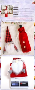 Detailed size specifications for Nordic plaid gnome wine bottle covers with measurements