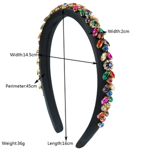 Baroque padded headband with colorful rhinestones on black satin base, luxury hair hoop