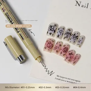 Detail of 0.25mm to 0.4mm nail art graffiti pens with hand-drawn sample patterns