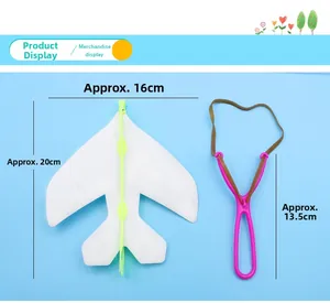 Detailansicht des Leucht-Katapult-Flugzeugs mit Maßen und pinkfarbenem Schleuder-Starter