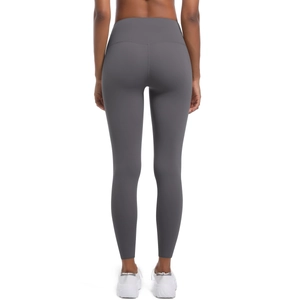 Vue arrière de leggings de yoga gris taille haute avec coutures galbantes pour femmes