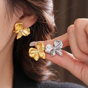 Pleated Bow Stud Earrings Alloy Rhinestone With Silver Earring Post Retro Matte Metallic Fashion Jewelry For Women