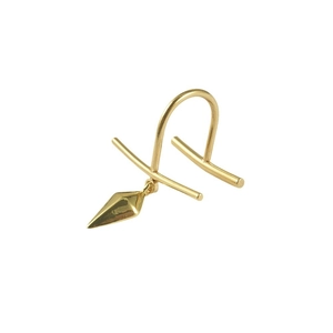 Minimalist gold U-shaped non-piercing lip clip featuring a geometric cone pendant