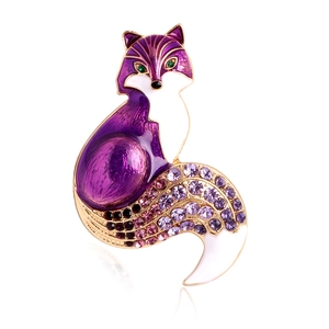 Exquisite fox brooch with purple and white enamel finish and shimmering crystals