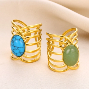 Bagues ouvertes en acier inoxydable style français avec turquoise et pierres vertes