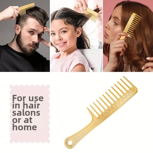 Macro shot of ergonomic gold wide-tooth hair comb for gentle detangling and styling