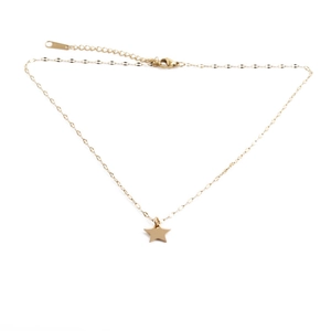Elegant gold stainless steel necklace featuring a minimalist star pendant on white background
