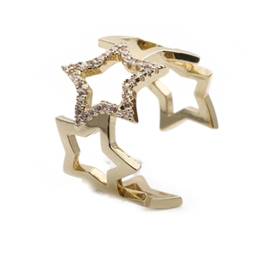 Five-Star Hollow Ring 18K Gold Plated Copper Micro Pave Zircon Open Design Elegant Jewelry For Women