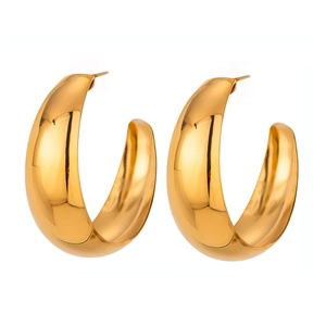 Polished 18K gold-plated stainless steel chunky C-shaped hoop earrings for women