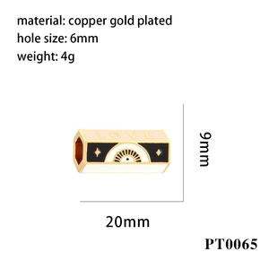 Macro view of gold-plated copper LOVE pendant with pink enamel and 6mm hole diameter