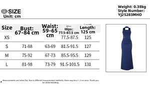 Detailed size chart with measurements for the bodycon strapless ribbon maxi dress