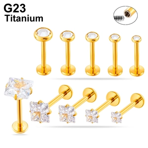 G23 Titanium Internal Threaded Labret Studs Cubic Zirconia Lip Rings Cartilage Piercing Jewelry For Women Men
