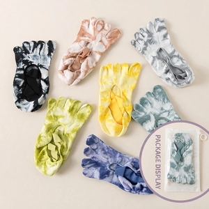 Chaussettes de yoga tie-dye à cinq orteils antidérapantes en coton avec sangle élastique