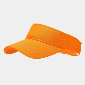 Detail of orange sun visor showing reinforced stitching on the brim and breathable fabric