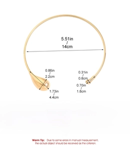 Detailed technical chart showing dimensions of the gold water drop choker necklace