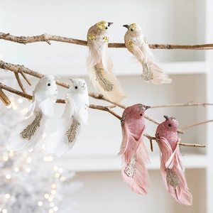 Set de pájaros artificiales con plumas y clips para árbol de Navidad y hogar
