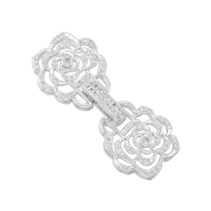 Detail of silver rose multi-row pearl connector with sparkling zircon stones