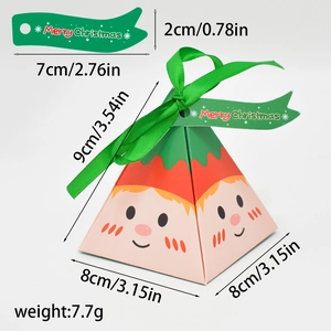 Pyramid Christmas gift box with ribbon and dimensions 8x8x9cm snowman pattern