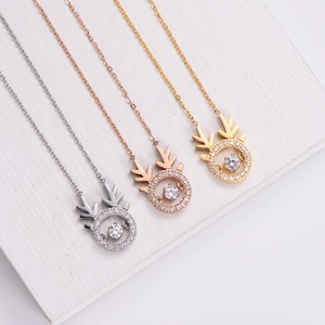 Reindeer Antler Pendant Necklace Stainless Steel 18K Gold Plated Dancing Cubic Zirconia Sparkling Christmas Jewelry Women