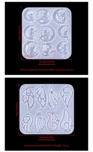 Detailed dimensions of angel wings and moon girl silicone molds for DIY earrings jewelry