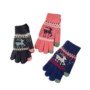 Winter gebreide touchscreen handschoenen met elandpatroon in grijs, roze en marineblauw
