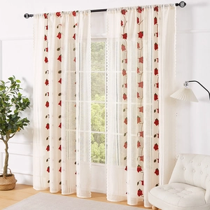 Modern Minimalist Poinsettia Embroidery Sheer Curtain Semi Blackout Lace Window Treatment For Living Room Bedroom Christmas Decor