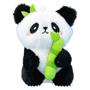 Cute panda plush keychain holding bamboo for bag or keys charm decoration