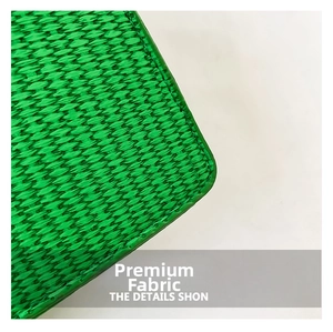 Detail shot of bright green woven fabric with smooth texture and rounded edges