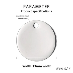 Technical detail of 13mm stainless steel round pendant charm with size specifications