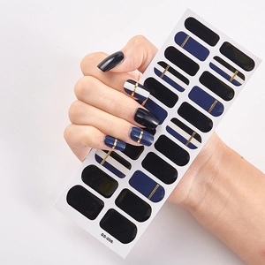 Detail showing self-adhesive nail stickers model SS-006 with elegant gold line patterns