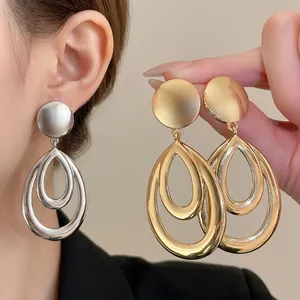 Boucles D Oreilles Pendantes Goutte D Eau Double Couche Avec Tige En Argent 925 Alliage Style Géométrique Pour Femme