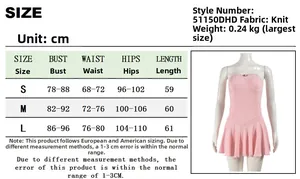 Detailed size chart for knitted off-shoulder dress showing bust waist and length in cm