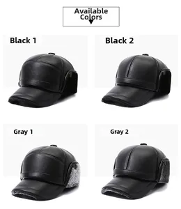 Détail des chapeaux d'hiver pour hommes en cuir avec doublure polaire et protège-oreilles