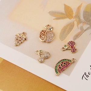 Fruit Shape Colorful Zircon Pendants Copper Gold Plated DIY Jewelry Making Charms Apple Cherry Grape Watermelon