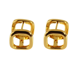 Minimalist square hollow gold earrings for women with a classic interlocking loop design