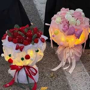 Christmas Luminous Candy House DIY Packaging Material Set With LED Lights Pompoms Cellophane Gift Flower Wrapping Party Decor