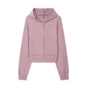 Sweat à capuche court zippé pour femme en violet mauve avec cordon de serrage