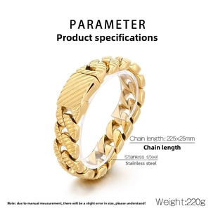 Detailed view of heavy 25mm wide gold stainless steel Cuban chain bracelet and clasp