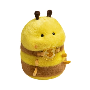 Cute plush duck doll wearing bee costume with gold coin embroidery for bag accessory
