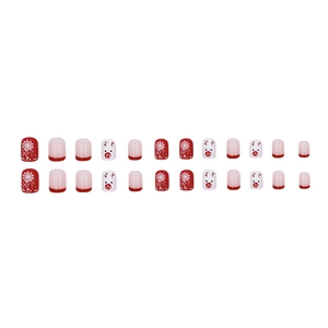 Christmas press-on nails set with red reindeer and snowflake designs 24pcs pack
