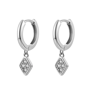 S925 Silbernadel Geometrische Rhombus Ohrringe mit funkelnden weißen Zirkonia Steinen