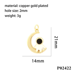 Detailed view of copper gold-plated moon astronaut pendant with size measurements