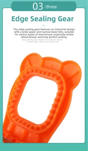 Close-up of orange sandwich sealer tool with interlocking gear design for bread crusts