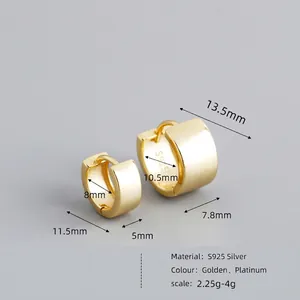 Polished S925 sterling silver wide hoop earrings with 18K gold plating size details