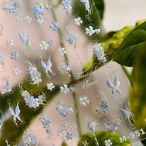 Pegatinas de uñas holográficas de hadas y flores con acabado láser M-951