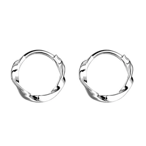 Elegant S999 sterling silver Mobius twist hoop earrings for women on a white background