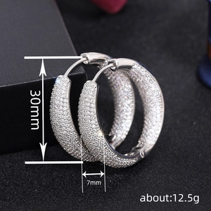 Micro-pave zircon 30mm hoop earrings in sparkling silver finish for women fashion