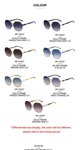 Detailed comparison of geometric square metal sunglasses in seven gradient color options